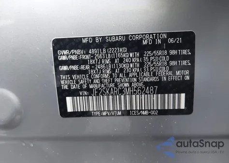 2021 Subaru Forester Sport from USA, damaged, VIN JF2SKARC3MH562487